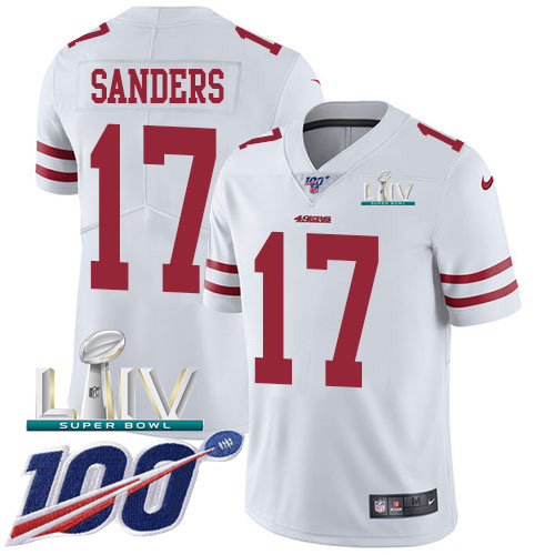 San Francisco 49ers Nike #17 Emmanuel Sanders White Super Bowl LIV 2020 Youth Stitched NFL 100th Season Vapor Limited Jersey